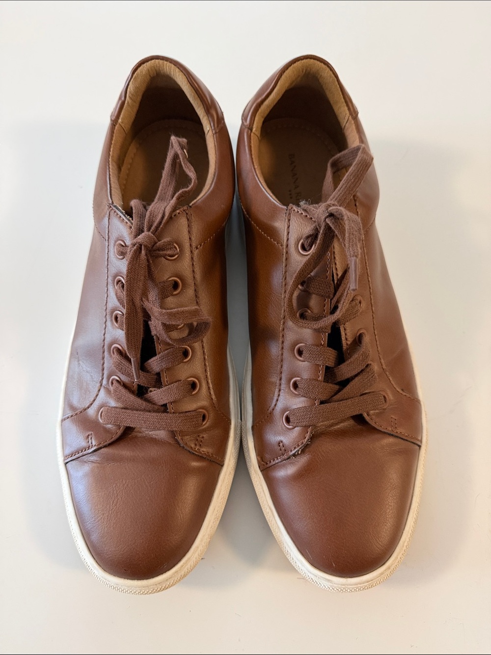 Banana Republic Men’s Brown Faux  Leather Sneakers Size 10 Lace Up Casual Shoes